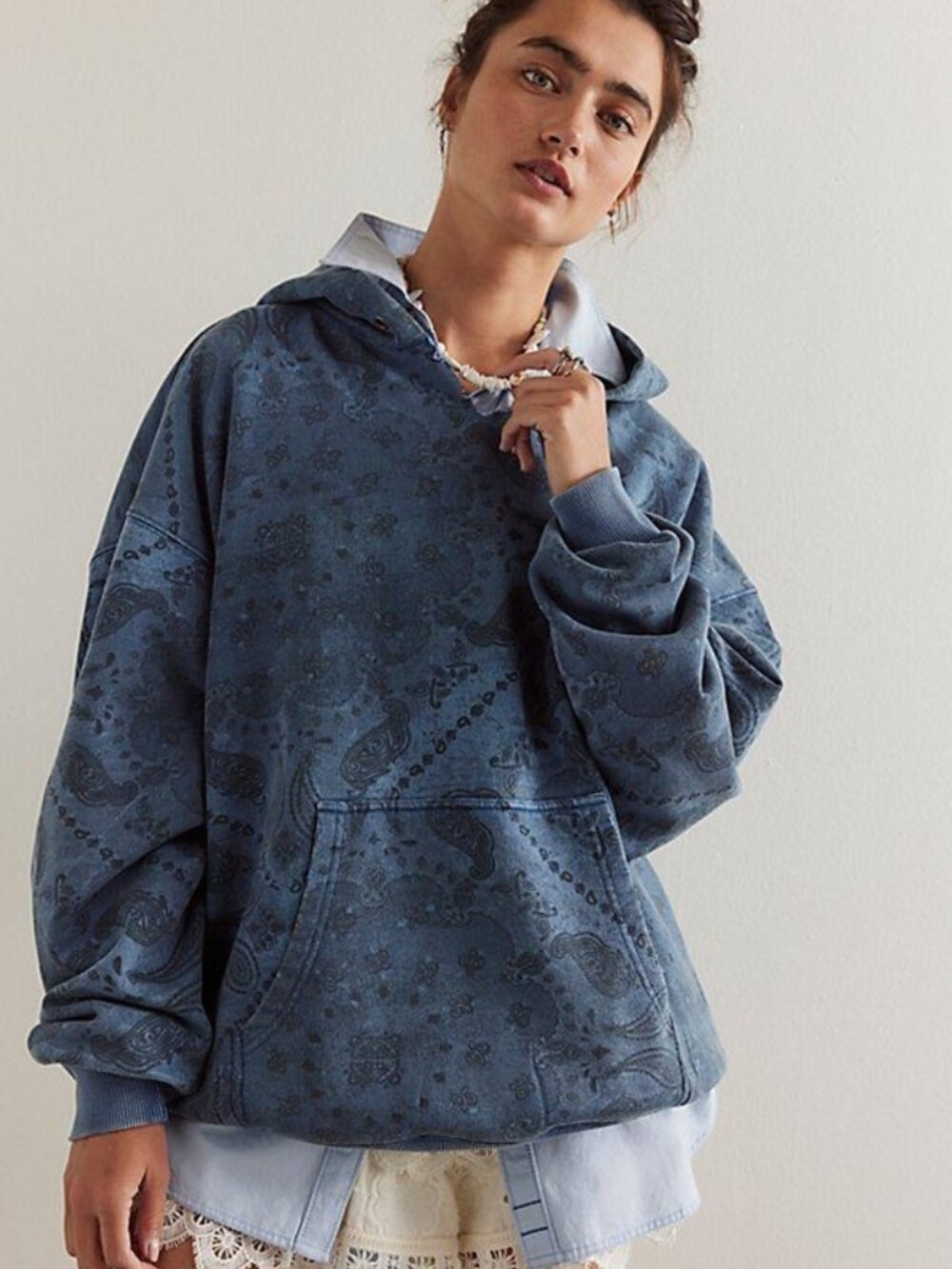 Free People We The Free It's A Vibe Printed Hoodie Oversized Pocket Jacket M